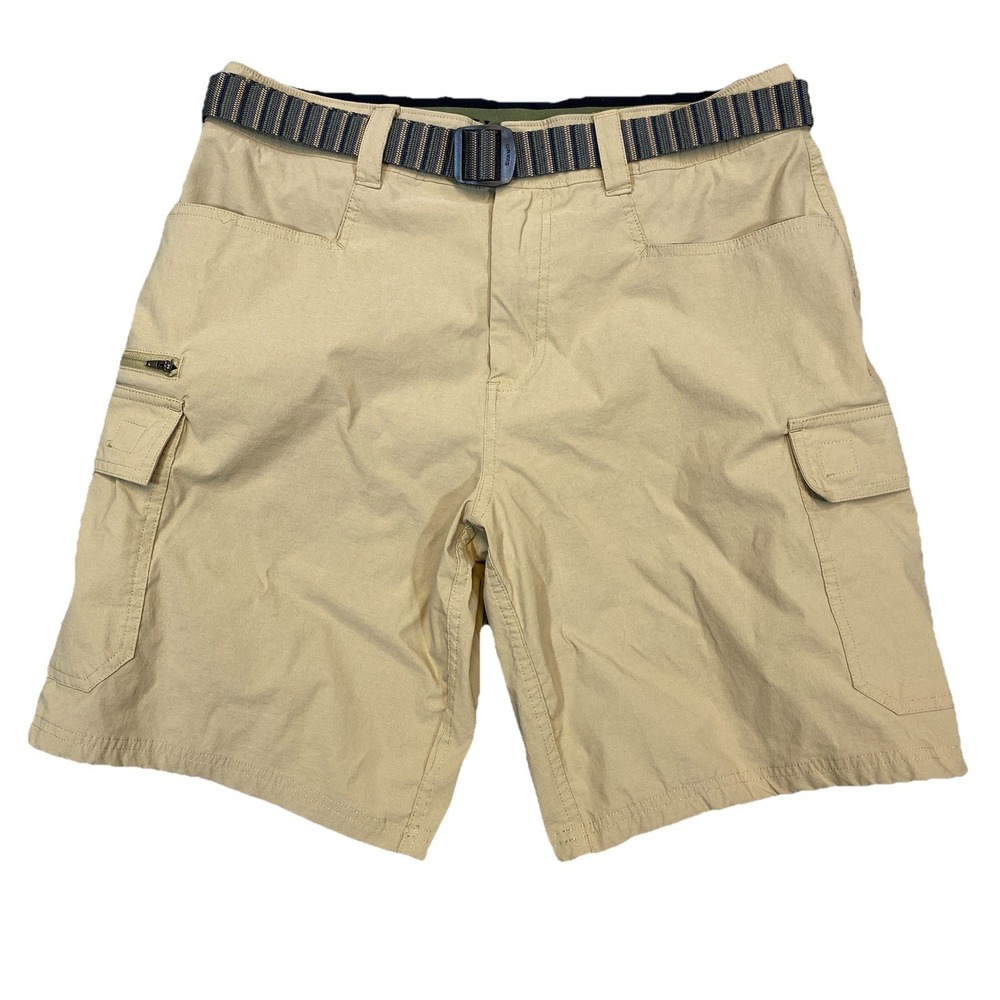 Orvis Tech Cargo Shorts Men's 32 Khaki Bermuda Belted Stretch‎ Waistband Hiking